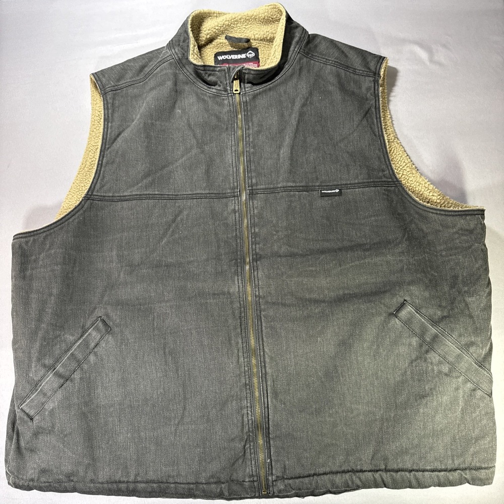 Wolverine Mens 4XL Vest Sherpa Lined Black Canvas Work Vest Big and Tall Rugged